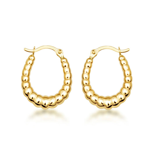 ゴールドテクスチャーオーバルフープピアス