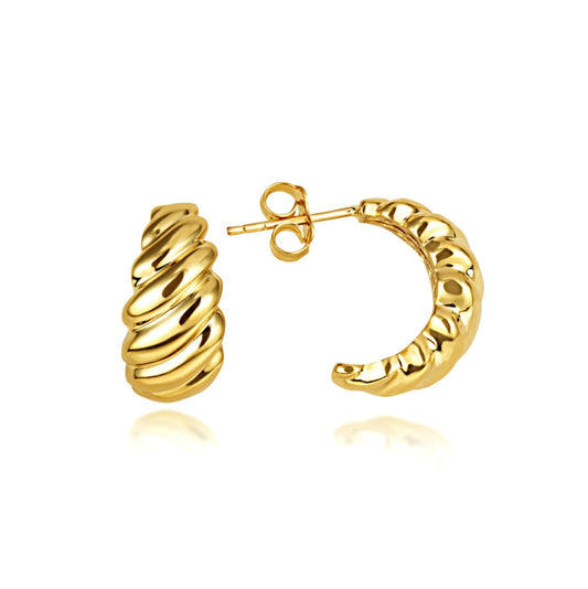 14K Yellow-Gold Croissant Ribbed Stud Earrings