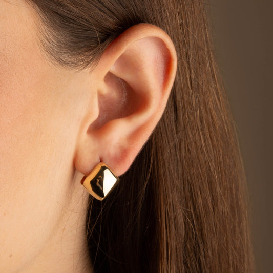 14K Yellow-Gold Chunky Square Huggie Hoop Earrings