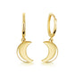 Yellow-Gold Crescent Moon Drop Huggie Hoop Earrings