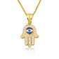 Gold Enamel Cubic Zirconia Studded Hamsa Hand Evil Eye Of Protection Pendant Necklace