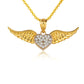 Gold Diamond Studded Winged Heart Pendant Necklace