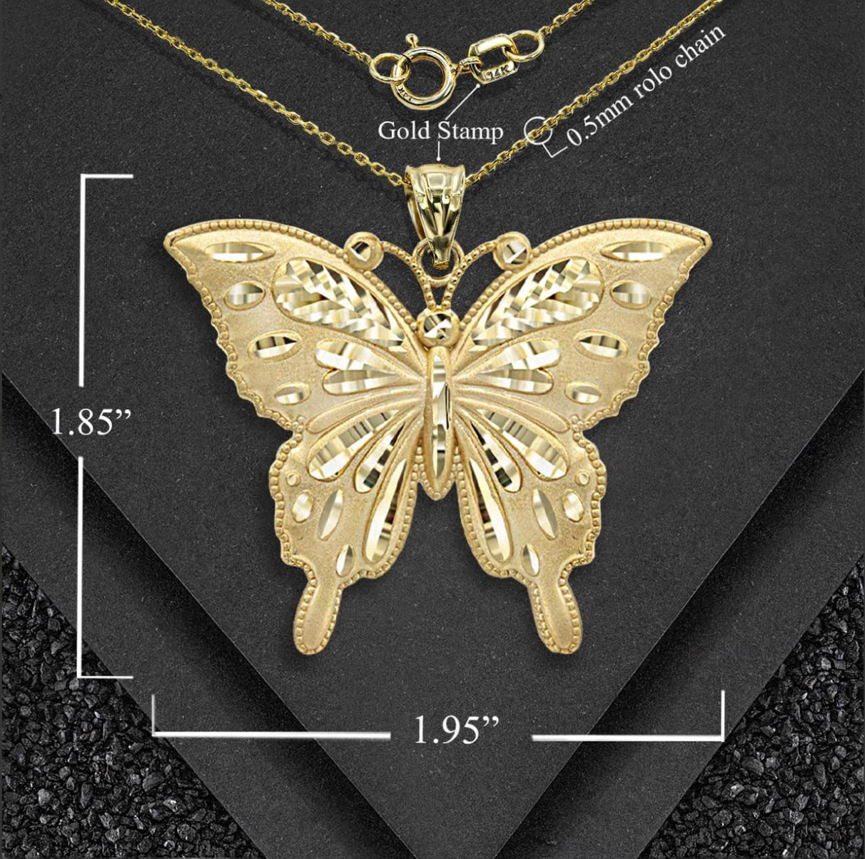 Gold Diamond Cut Butterfly Symbol Of Change Pendant Necklace