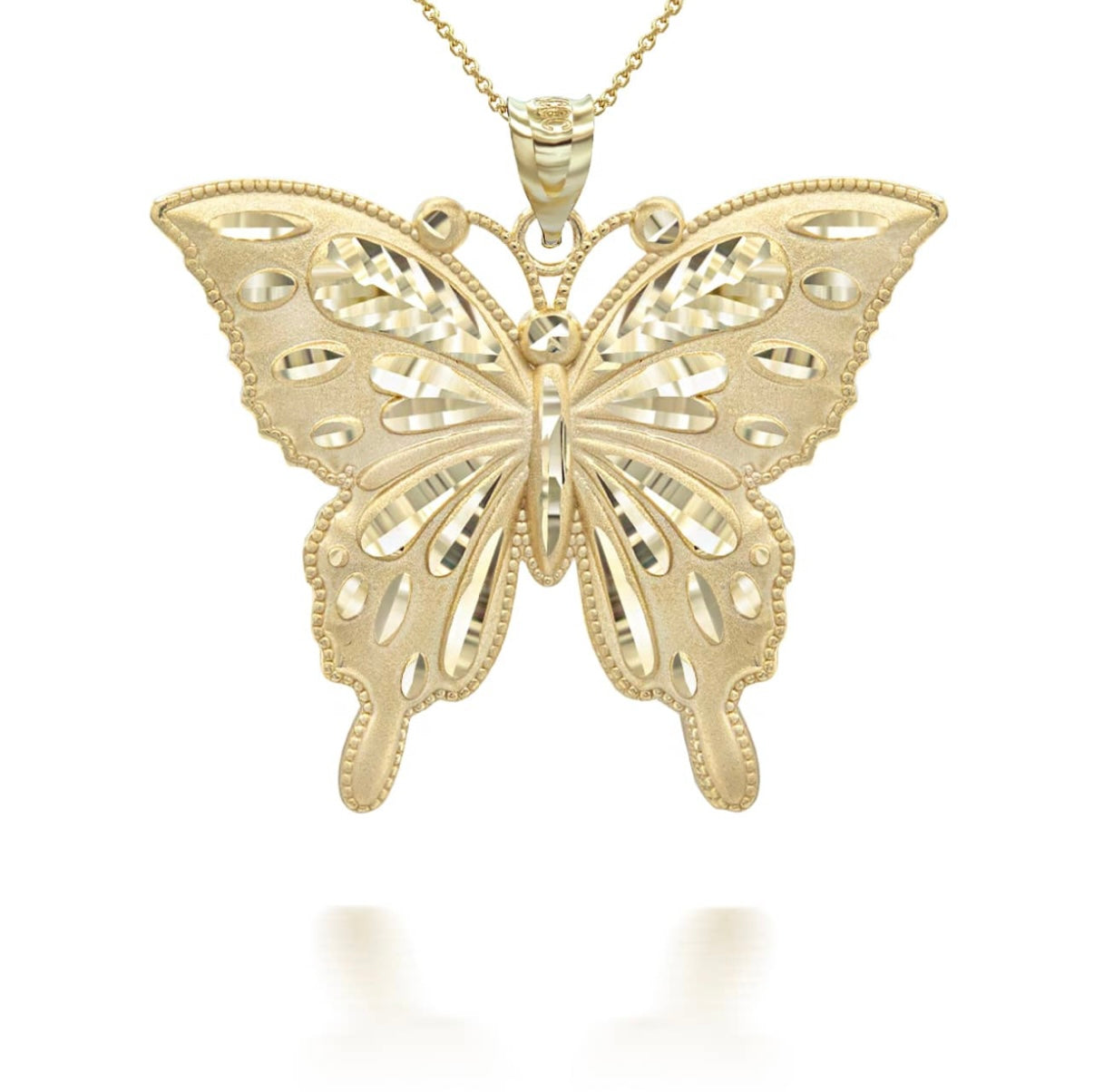 Gold Diamond Cut Butterfly Symbol Of Change Pendant Necklace