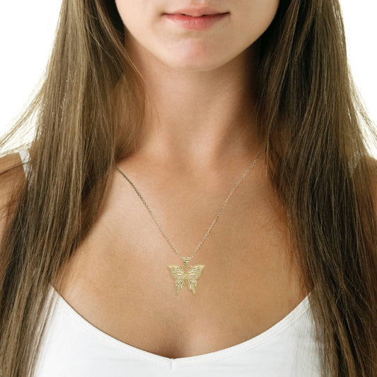 Gold Diamond Cut Butterfly Symbol Of Change Pendant Necklace