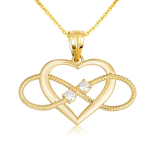 Gold Cubic Zirconia Heart Infinity Rope Pendant Necklace