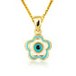 14K Yellow Gold Blue Enamel Flower Evil Eye Of Protection Pendant Necklace