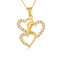 Gold Cubic Zirconia Triple Heart Pendant Necklace
