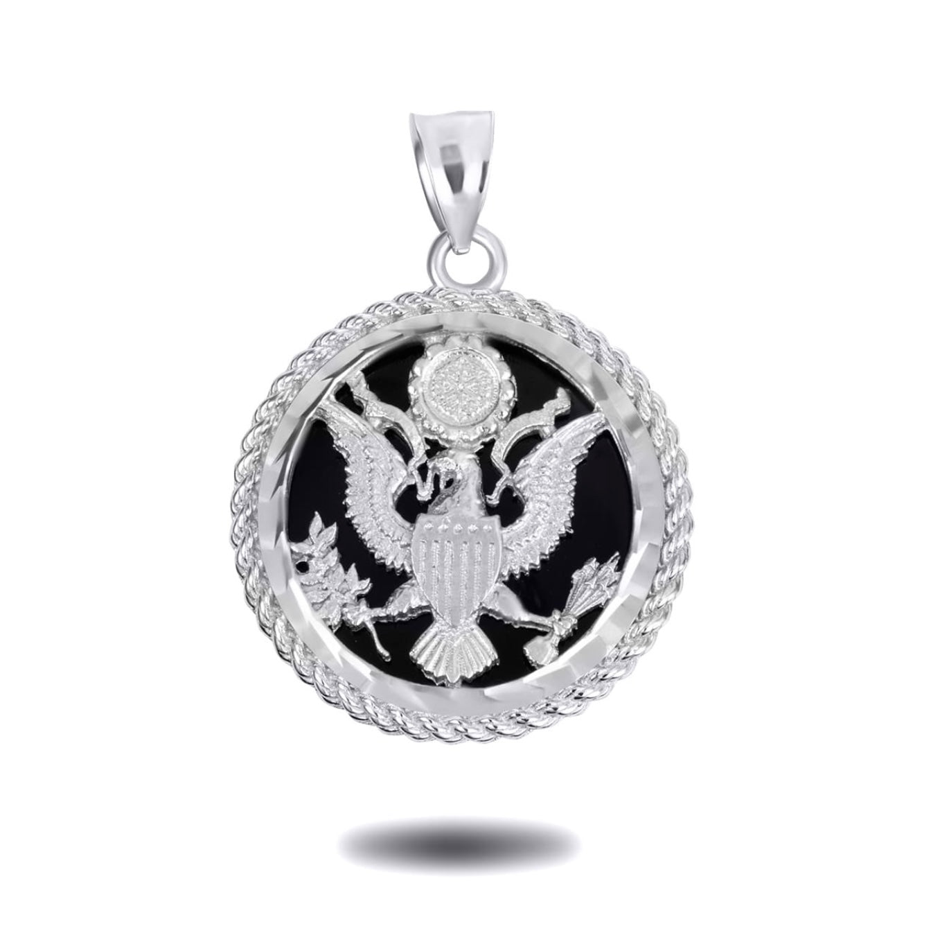 925 Sterling Silver Black Onyx Eagle Rope Medallion Pendant Chain