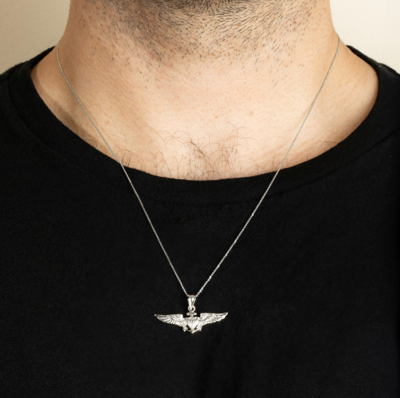 925 Sterling Silver US Navy Eagle Anchor Emblem Chain