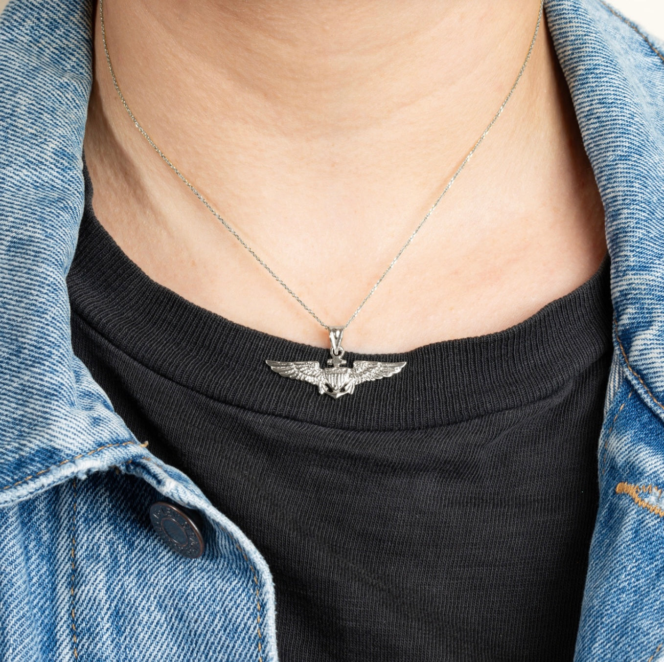 925 Sterling Silver US Navy Eagle Anchor Emblem Chain