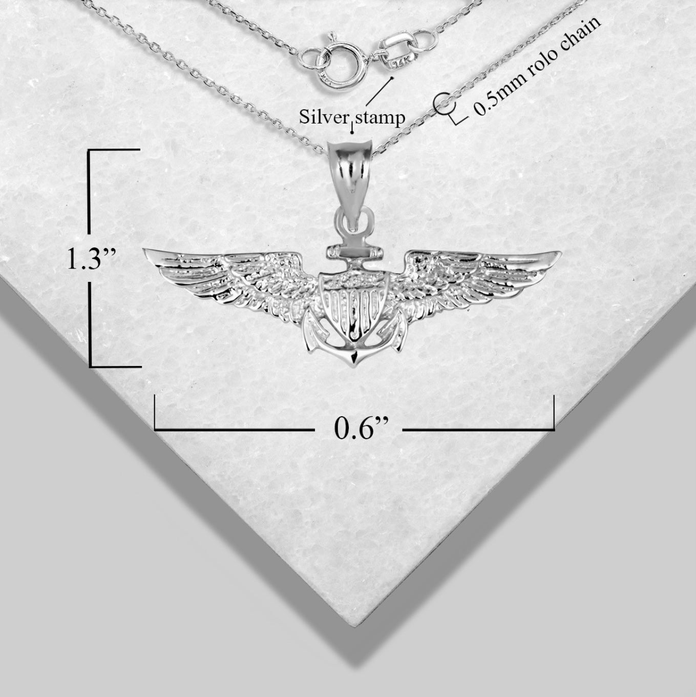 925 Sterling Silver US Navy Eagle Anchor Emblem Chain
