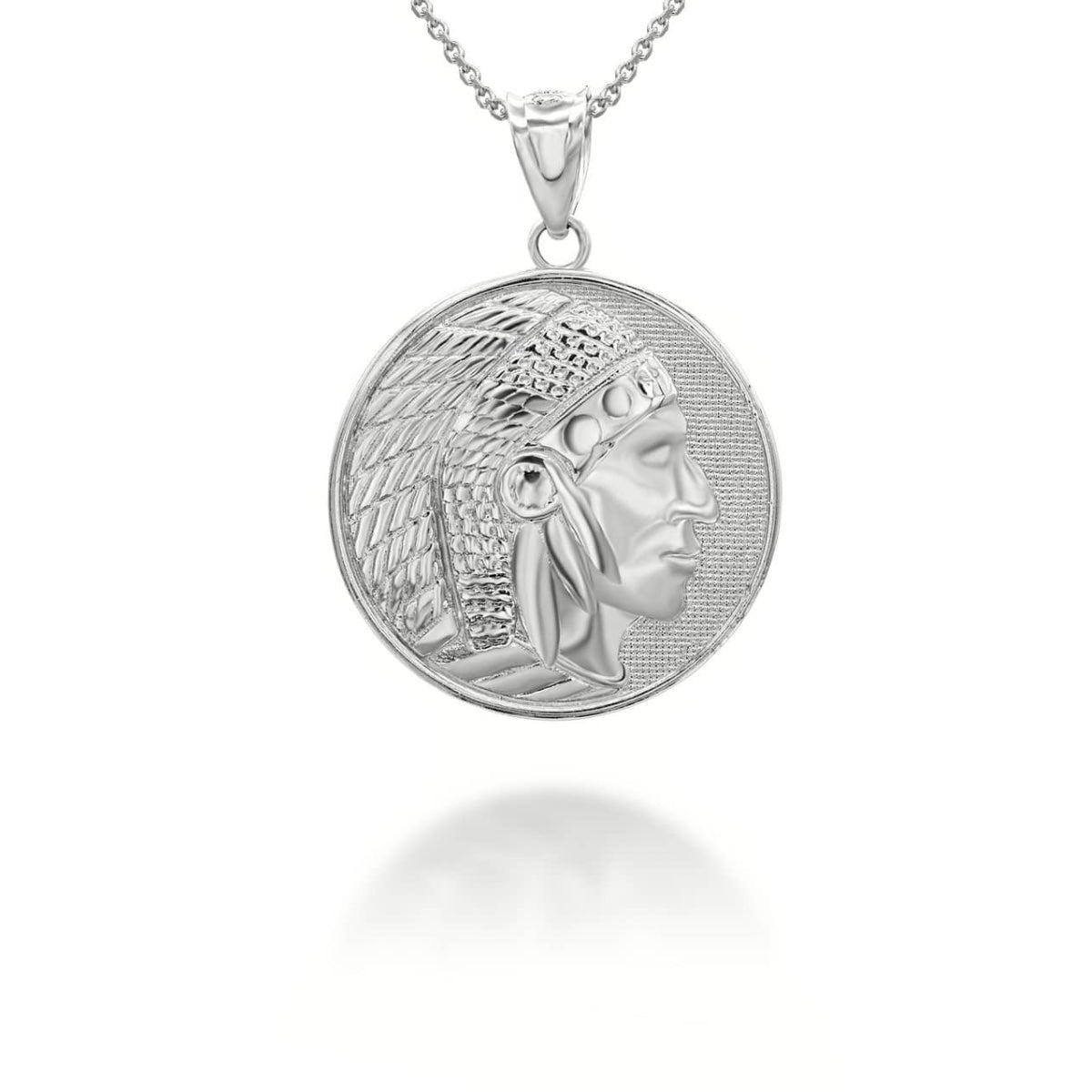 Silver Native American Apache Chief Head Coin Pendant Chain