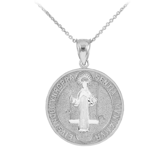 Sterling Silver St. Benedict Coin Medallion Pendant Chain