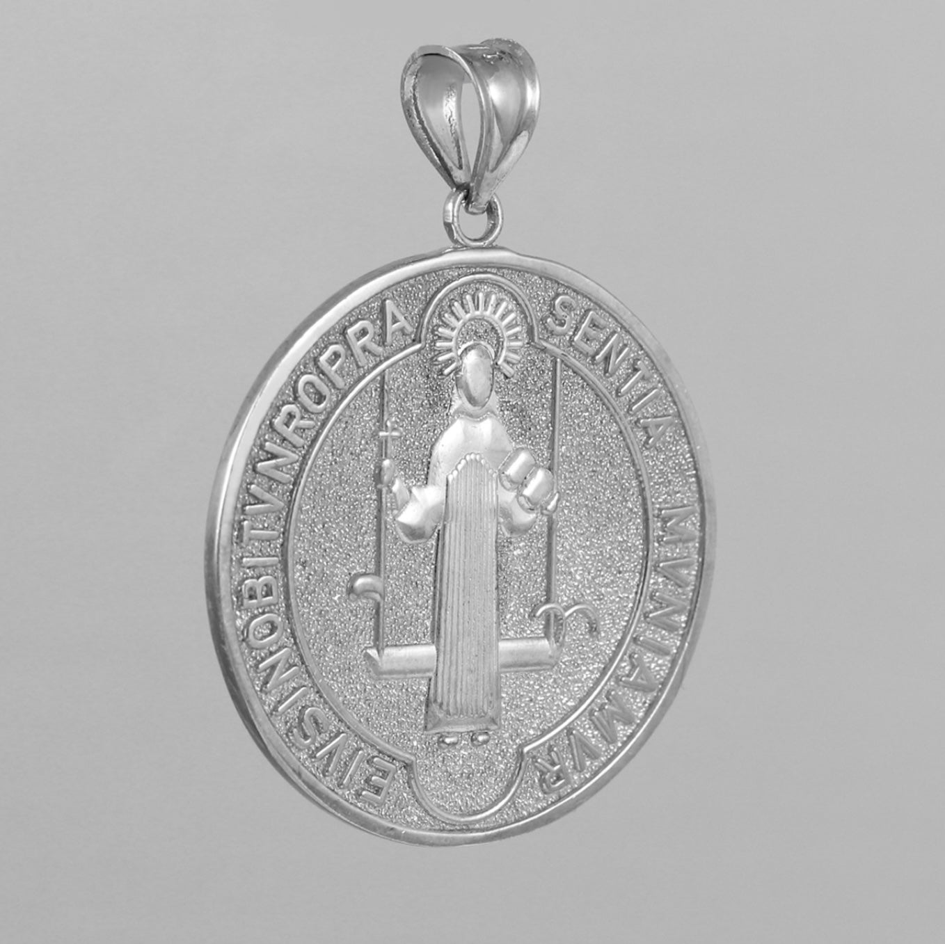Sterling Silver St. Benedict Coin Medallion Pendant Chain