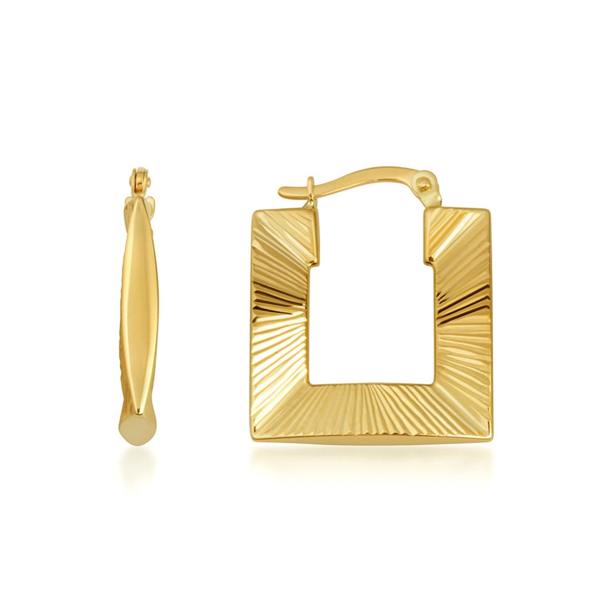 14金ダイアモンドカットストライプスクエアフープピアス