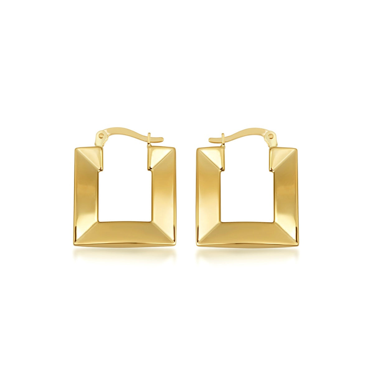 14金ダイアモンドカットストライプスクエアフープピアス