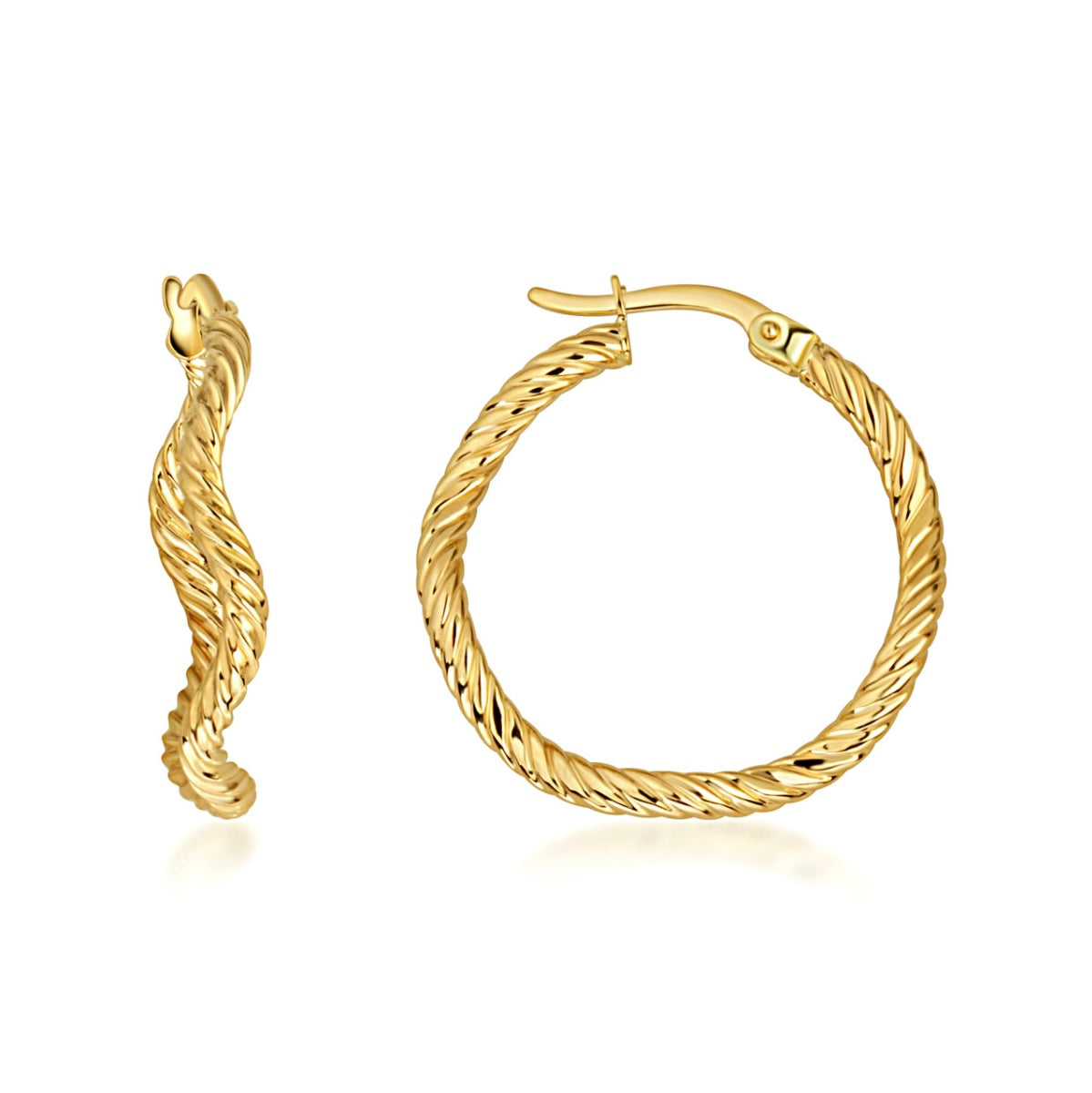 14K Yellow Gold Wavy Twisted Rope Hoop Earrings