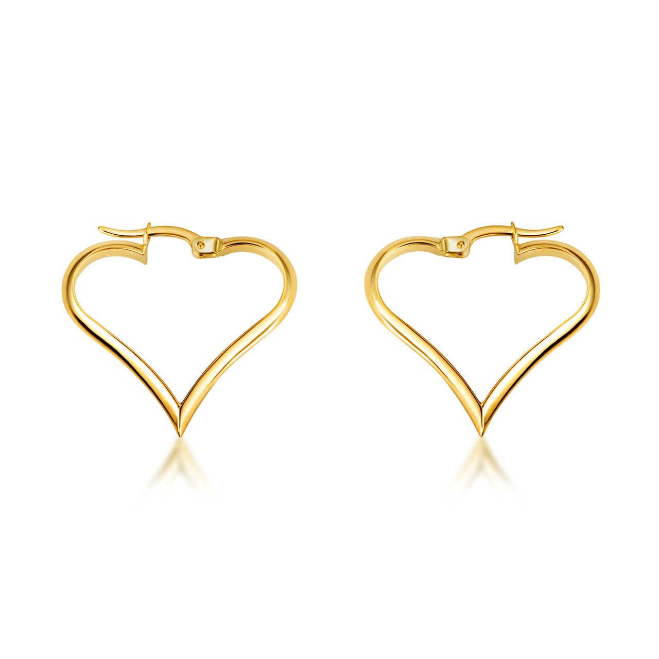 14K Yellow Gold Heart Shaped Love Hoop Earrings