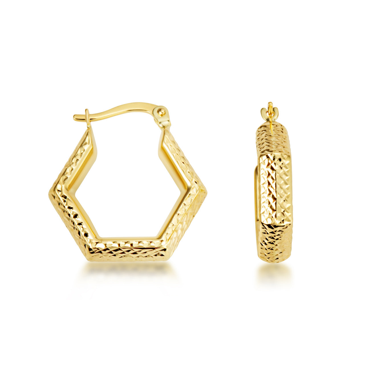 14K Yellow Gold Textured Geometric Hoop Earrings
