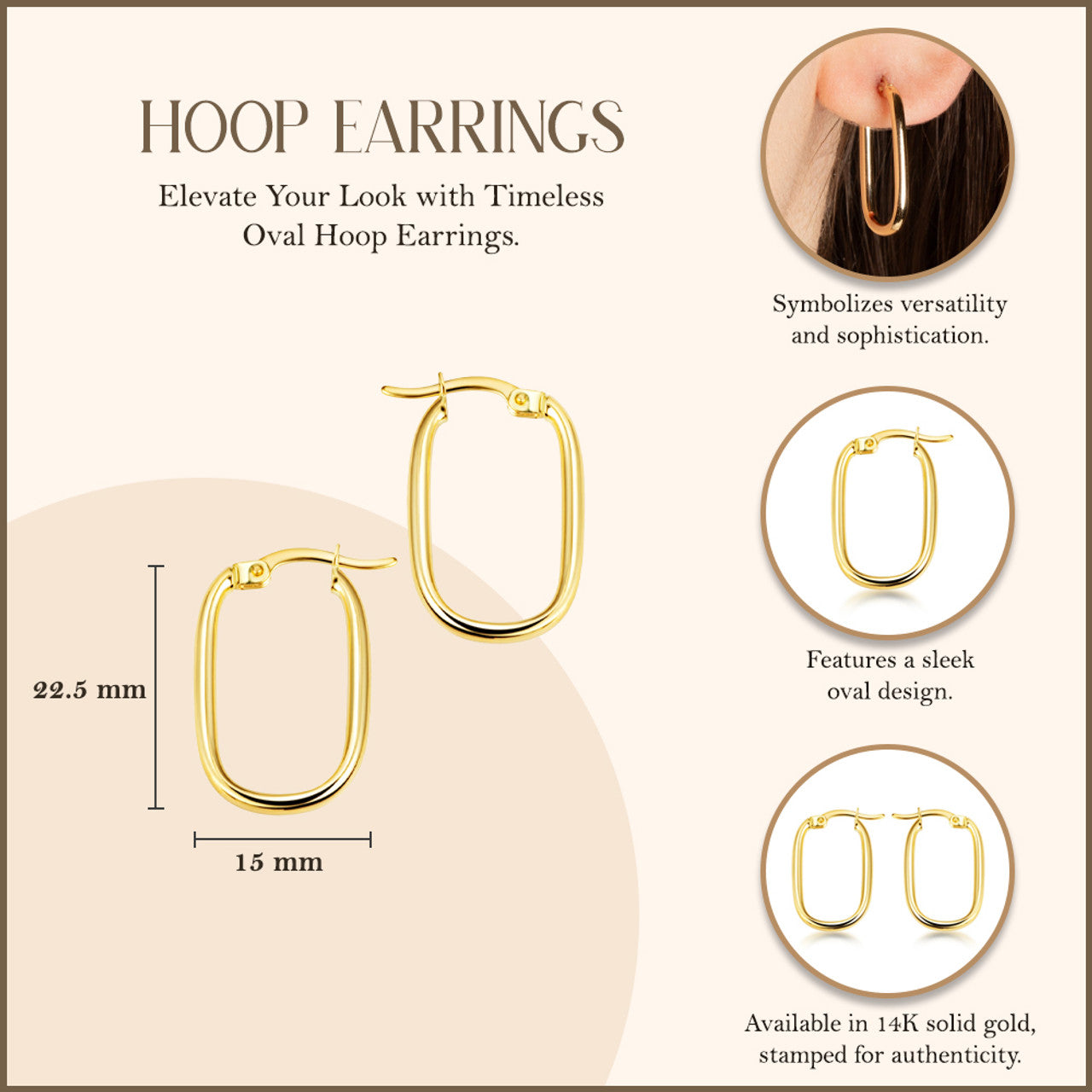 14K Yellow Gold Oval Hoop Earrings