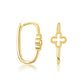14K Yellow Gold Synthetic Mother Of Pearl Gemstone Cross Oval Hoop Earrings