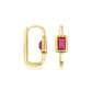 14K Gold Emerald Cut Ruby Birthstone Square Hoop Earrings