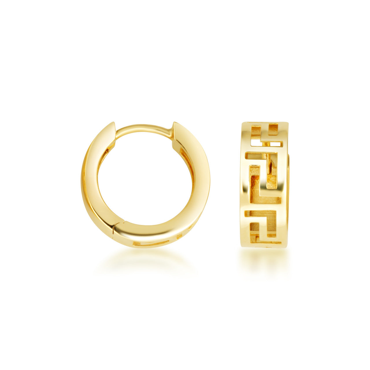 Greek Key Hoop Earrings In 14K Gold
