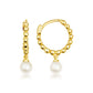 14K Yellow Gold Pearl Drop Huggie Hoop Earrings