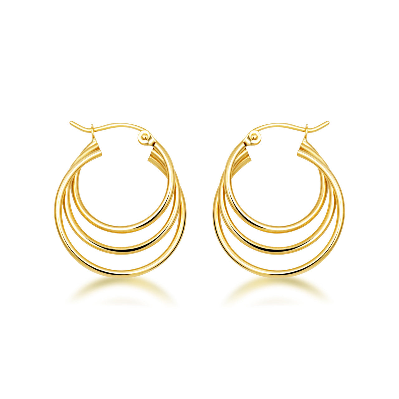 Triple Hoop Earrings In 14K Gold