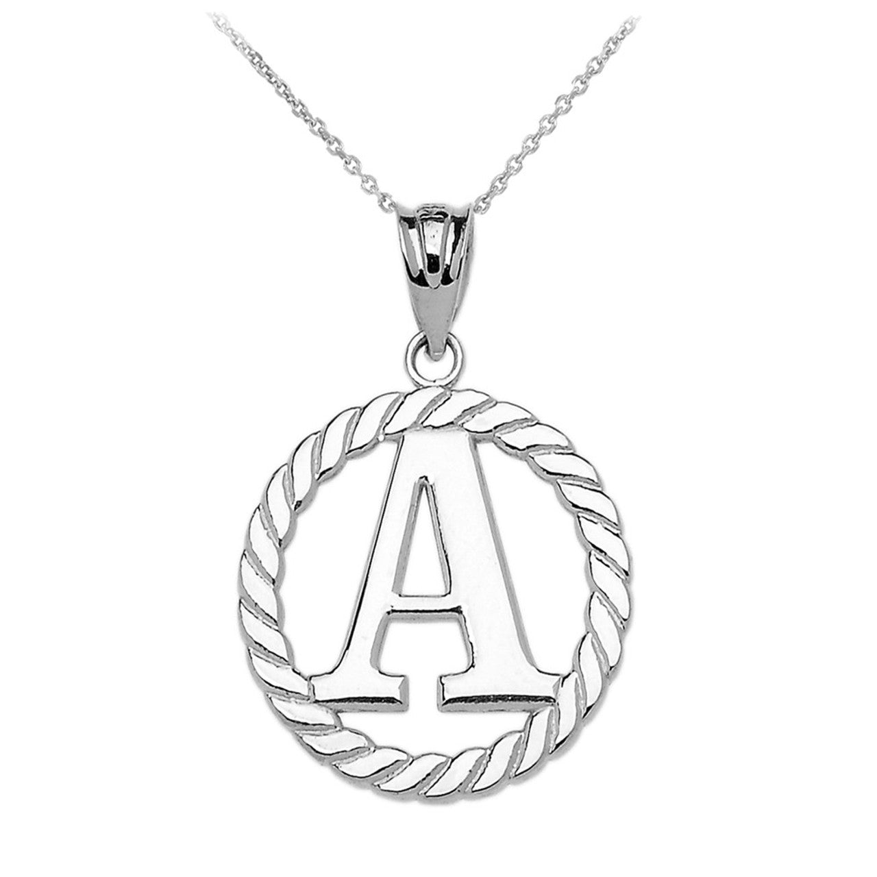 Sterling Silver "AZ" Initial in Rope Circle Pendant Chain