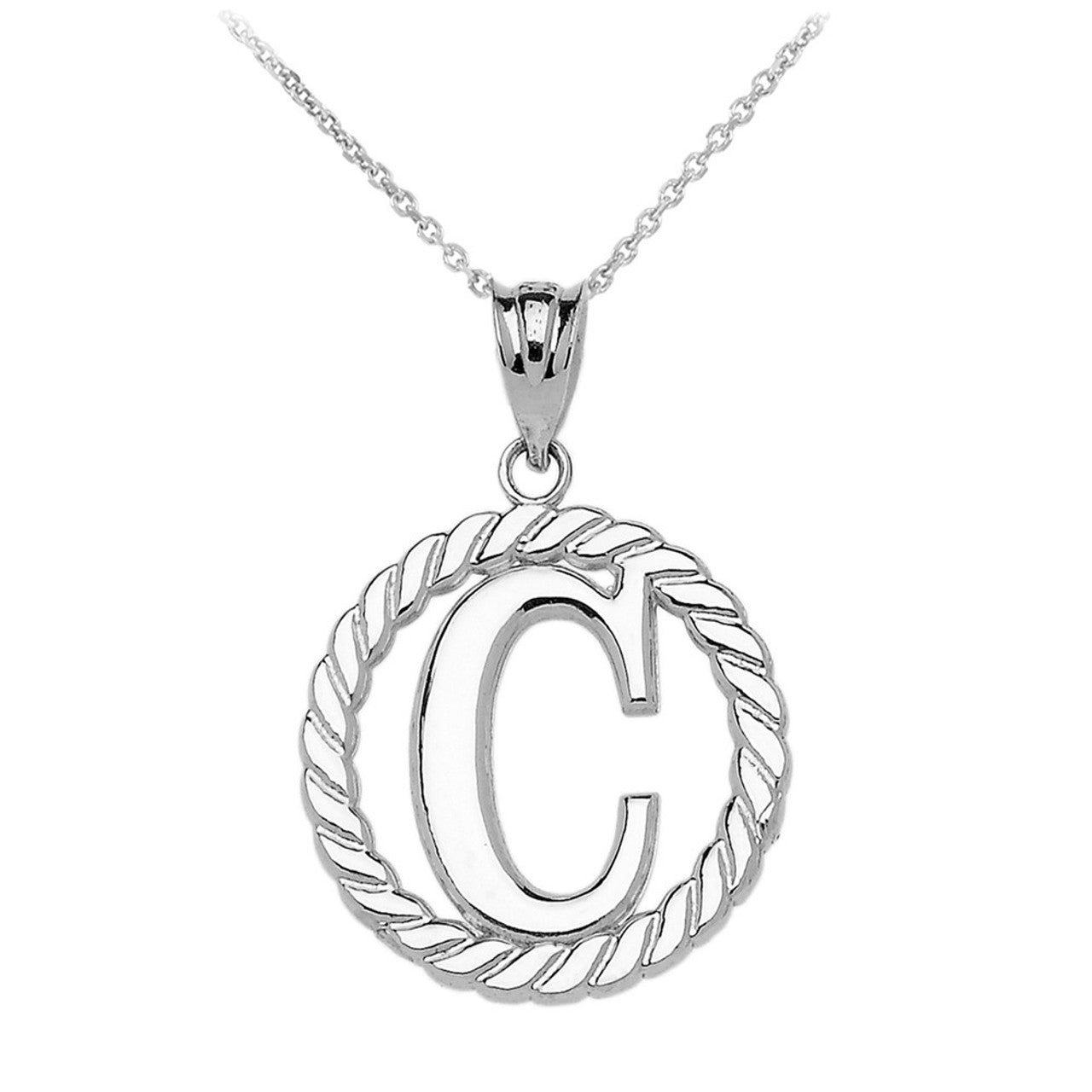 Sterling Silver "AZ" Initial in Rope Circle Pendant Chain
