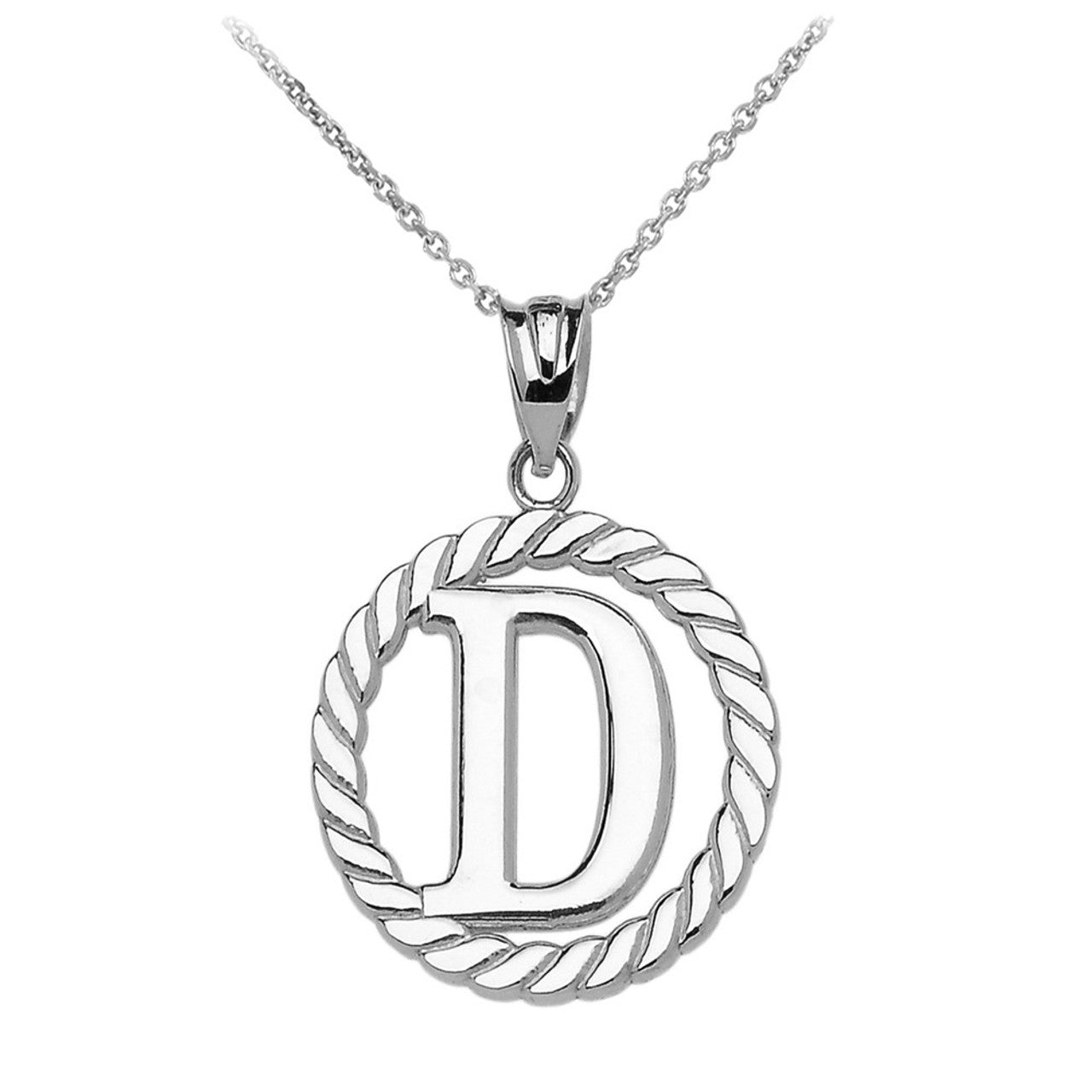Sterling Silver "AZ" Initial in Rope Circle Pendant Chain
