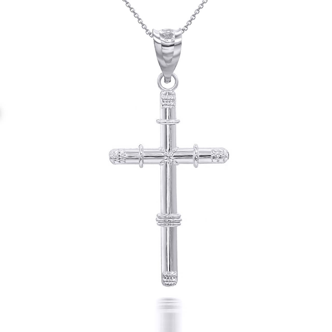 Silver Bamboo Textured Cross Pendant